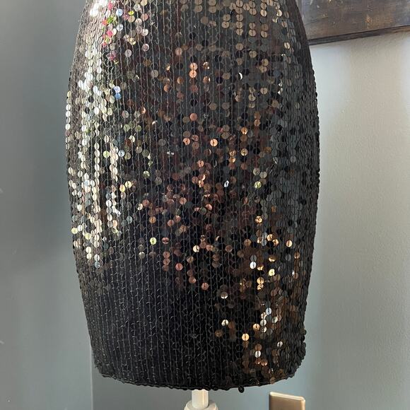 Niteline Della Roufogali Black Sequin Mesh‎ Dress Women's Size 6 80s Vintage - Picture 7 of 11